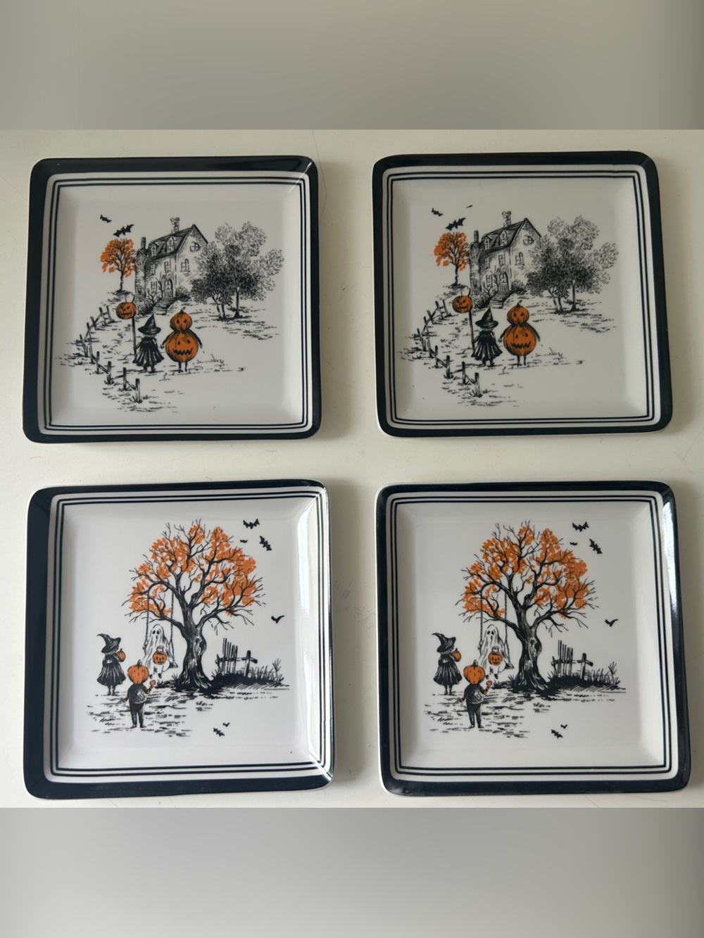Nicole Miller Mini Appetizer Dessert Halloween Plates Set of 4  6”x6” NEW